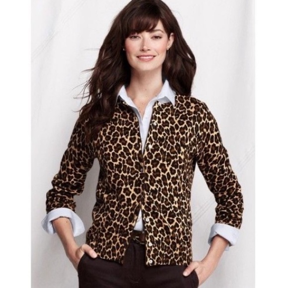 Lands End Supima Cotton Leopard Cardigan NWOT - Picture 1 of 3